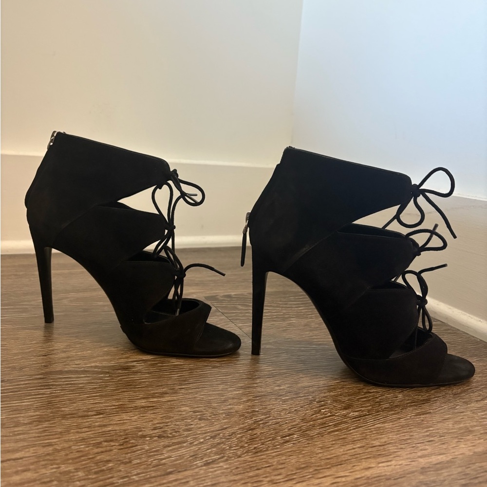 Elegant Black Suede Lace-Up Heels